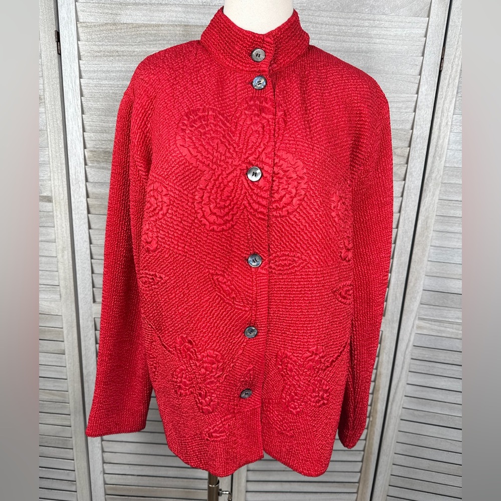TALLY HO Women's Silky Embossed Reversible Jacket Black/Red-Large